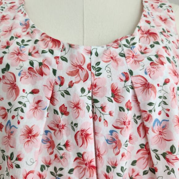 Vintage 80s Stitched by Fay Pink Floral Sleeveless Cotton Dress Pull On L - Picture 5 of 10